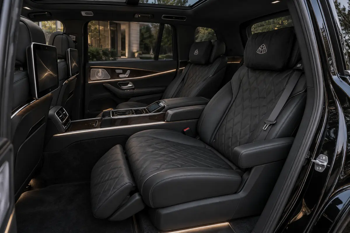 Reclined rear seat of a Mercedes-Maybach GLS