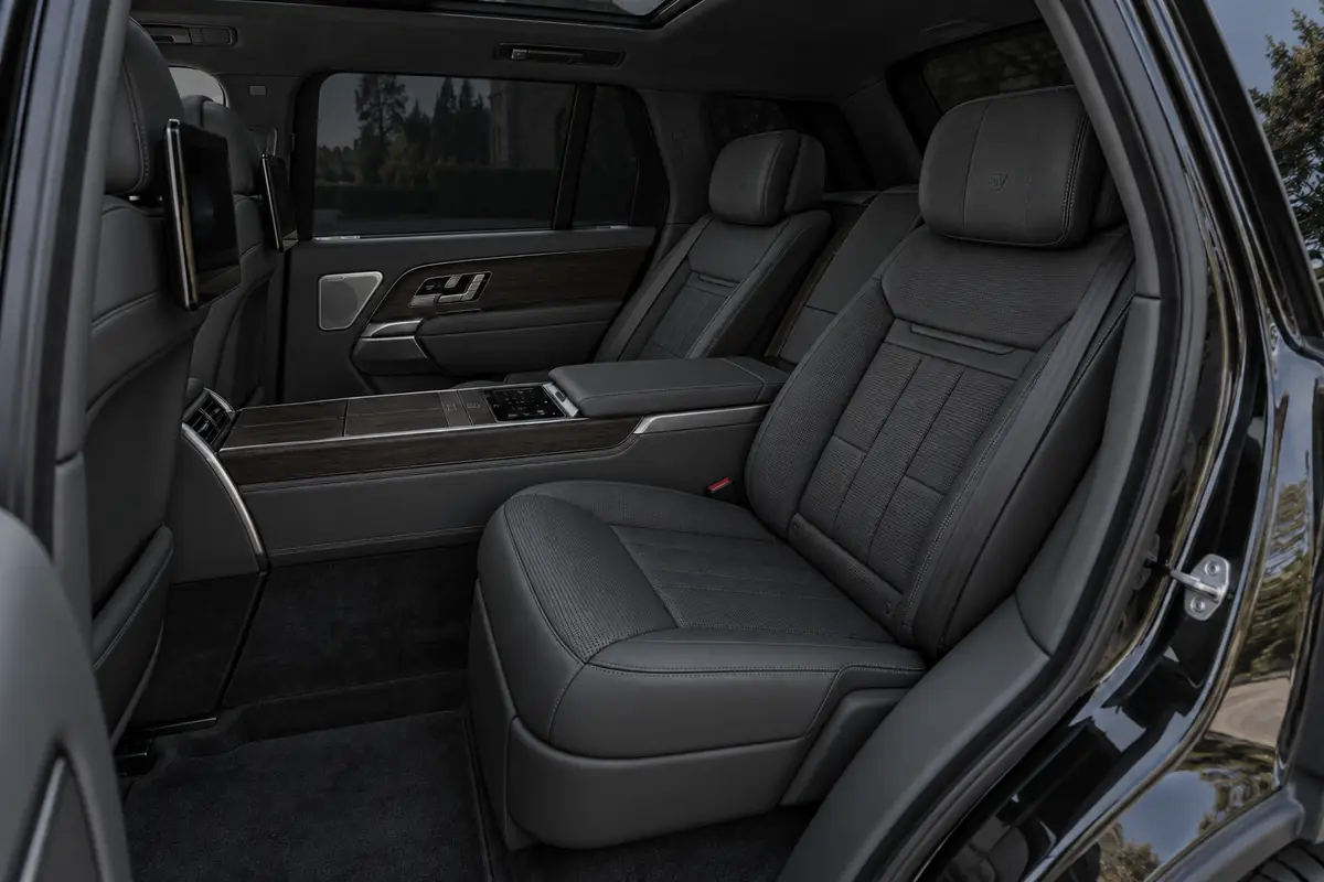 Rear seats of a Range Rover in grey leather